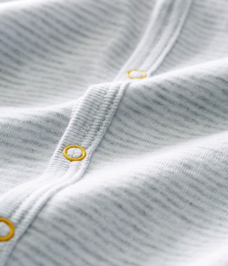 Baby Jungen Strampler ohne Fu&szlig;. grau/weiss