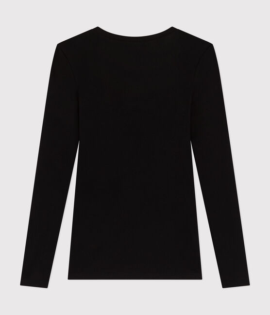 Langärmeliges, eng anliegendes Damen-T-Shirt aus leichter Baumwolle schwarz BLACK