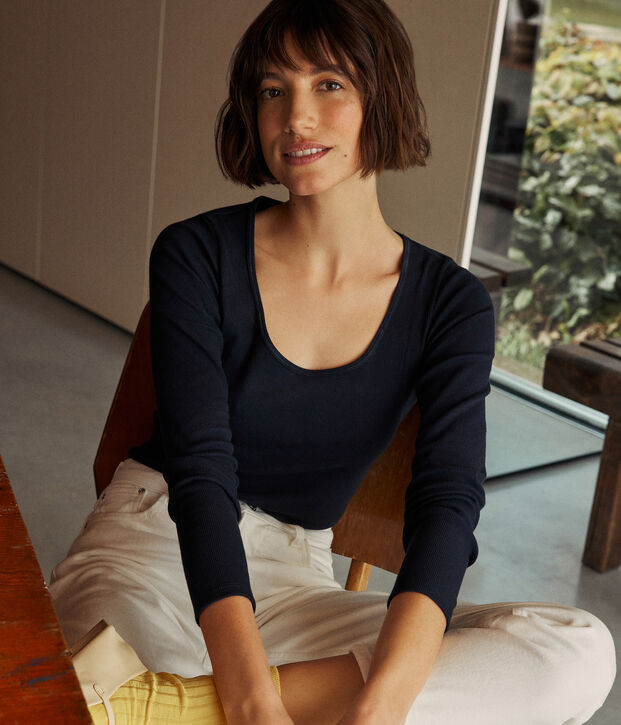 Damen-Body aus Baumwolle und Elastan blau