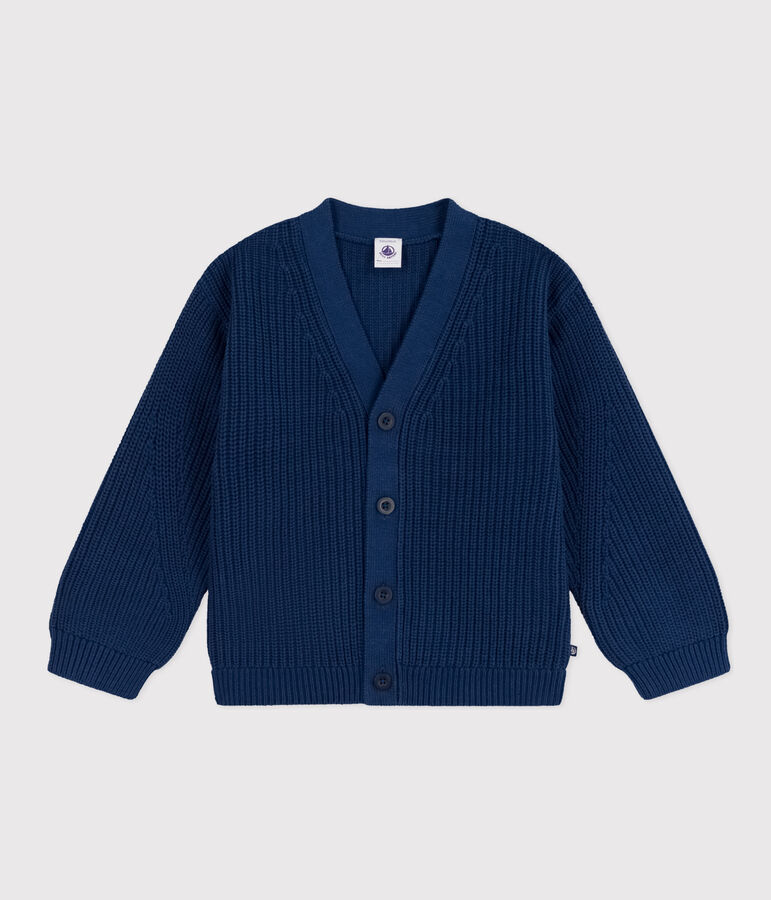 Kinder-Cardigan mit Patentmuster aus Baumwolle f&uuml;r M&auml;dchen blau