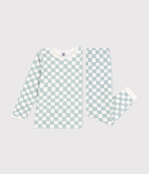 Kinder-Pyjama aus Baumwolle mit Schachbrettmuster weiss/gr&uuml;n