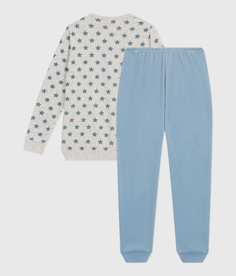 Kinder-Pyjama aus Nicki mit Sternmotiv grau/blau