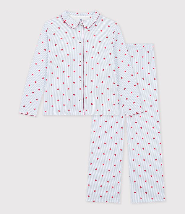 Gekn&ouml;pfter Damen-Pyjama aus Baumwolle mit Herzmotiv weiss/vielfarbig