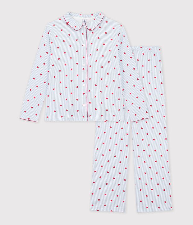 Gekn&ouml;pfter Damen-Pyjama aus Baumwolle mit Herzmotiv weiss/vielfarbig