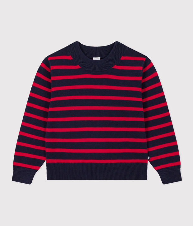 Kinderpullover mit Matrosenmuster aus Wolle und Baumwolle blau/rot