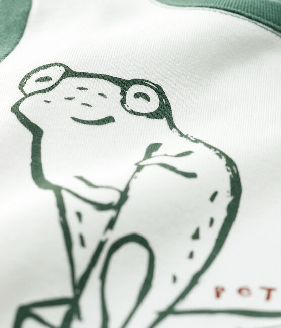 Kurzärmeliges Baby-T-Shirt aus Baumwolle für Jungen weiss MARSHMALLOW/grün VALLEE