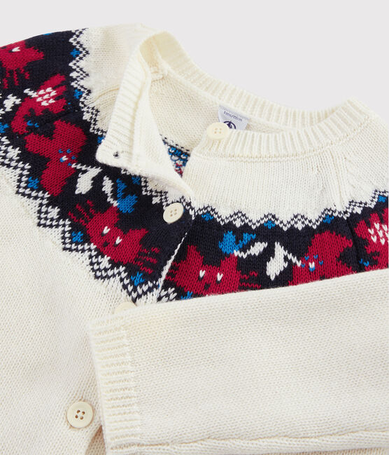 Kinder-Cardigan aus Wolle und Baumwolle für Mädchen weiss MARSHMALLOW/weiss MULTICO