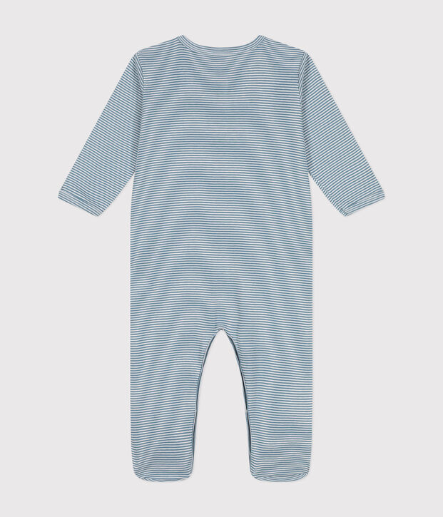 Gemusterter Strampler aus Baumwolle blau/weiss