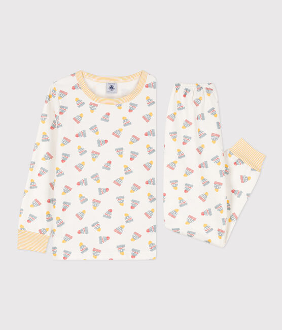 Kinderpyjama aus Molton weiss MARSHMALLOW/weiss MULTICO