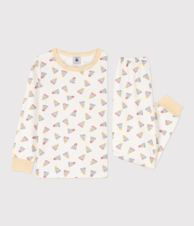 Kinderpyjama aus Molton weiss/vielfarbig