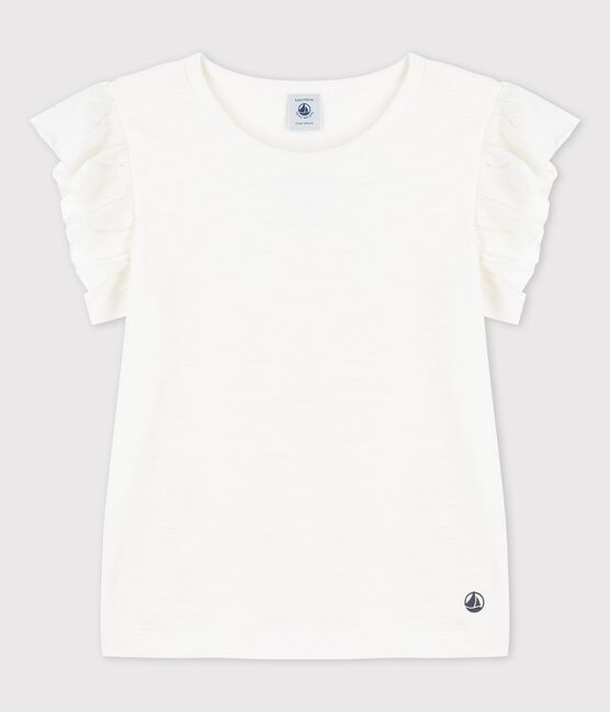 Kurzärmeliges T-Shirt aus Baumwolle für Mädchen weiss MARSHMALLOW