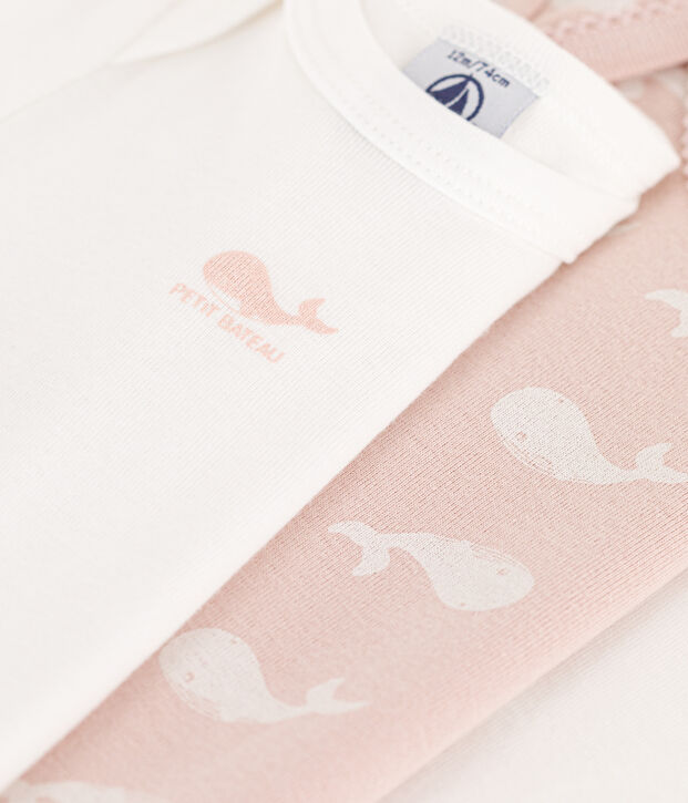 3er-Set lang&auml;rmelige Baby-Bodys aus Baumwolle mit rosa Walen vielfarbig