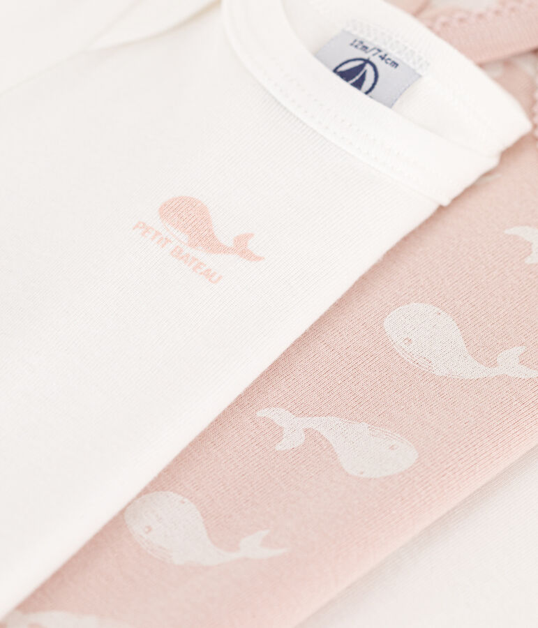 3er-Set lang&auml;rmelige Baby-Bodys aus Baumwolle mit rosa Walen vielfarbig