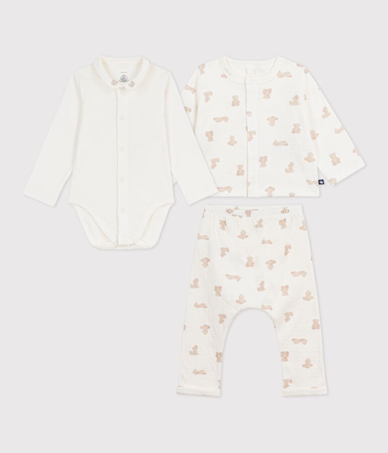 3-teiliges Baby-Set aus Baumwolle mit B&auml;renmotiv MARSHMALLOW/ BRUN