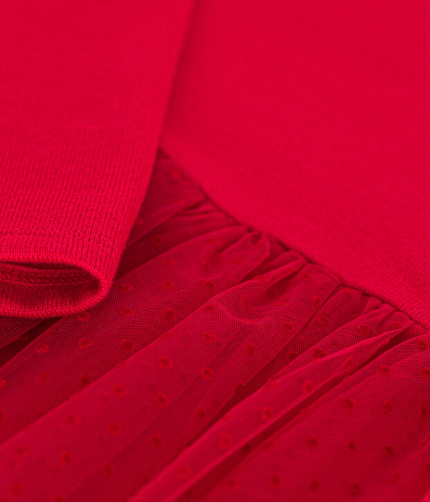 Kinder Kleid aus schwerem Jersey und T&uuml;ll f&uuml;r M&auml;dchen rot