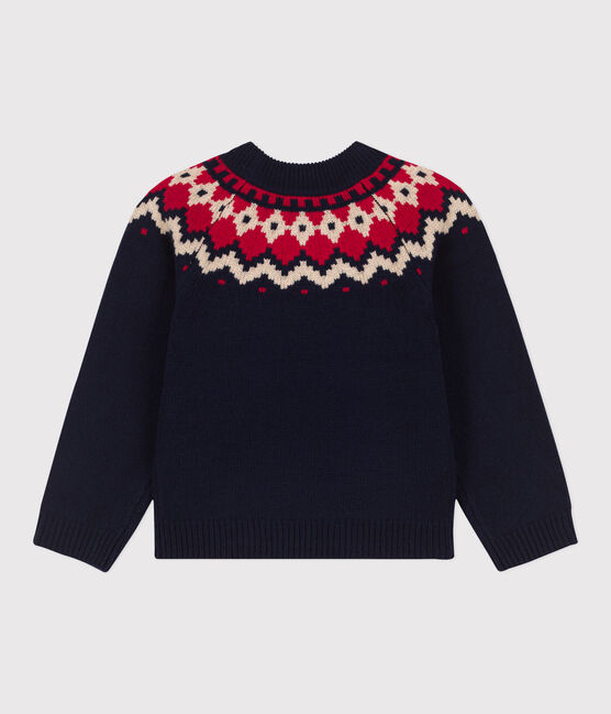 Kinderpullover aus Woll- und Baumwoll-Jacquard für Jungen blau SMOKING/weiss MULTICO