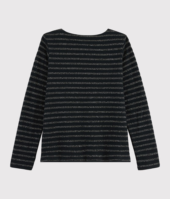 Glänzendes Streifenshirt für Damen schwarz NOIR/ NOIR ARGENT BRILLANT