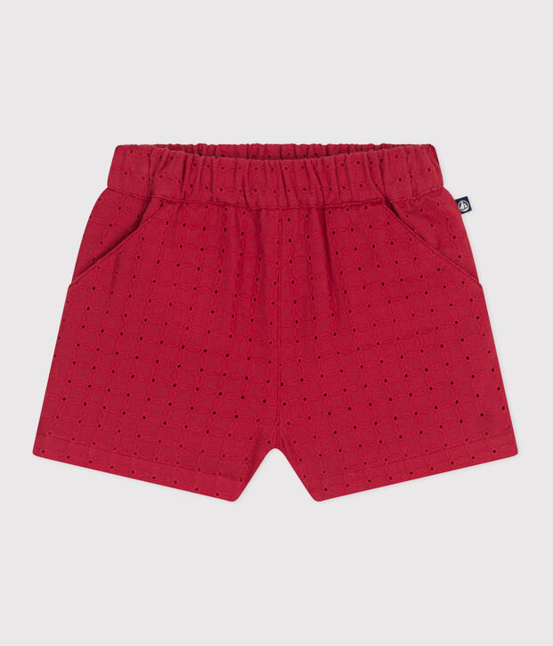 Baby-Shorts aus Popeline mit Lochspitze rot