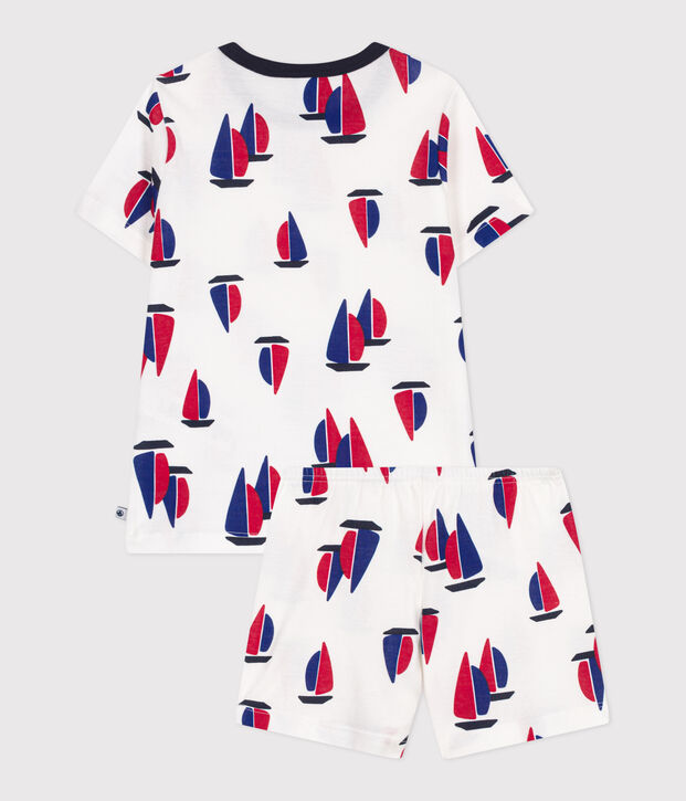 Kurzer Kinderpyjama aus Baumwolle mit Bootsdruck weiss/vielfarbig