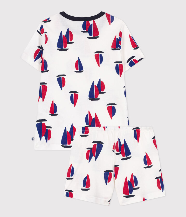 Kurzer Kinderpyjama aus Baumwolle mit Bootsdruck weiss MARSHMALLOW/weiss MULTICO