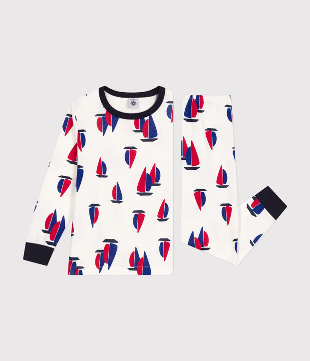 Kinder-Pyjama aus Baumwolle mit Schiffchen weiss/vielfarbig