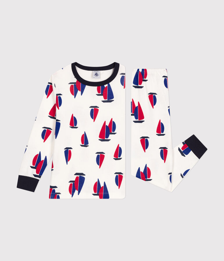 Kinder-Pyjama aus Baumwolle mit Schiffchen weiss MARSHMALLOW/weiss MULTICO
