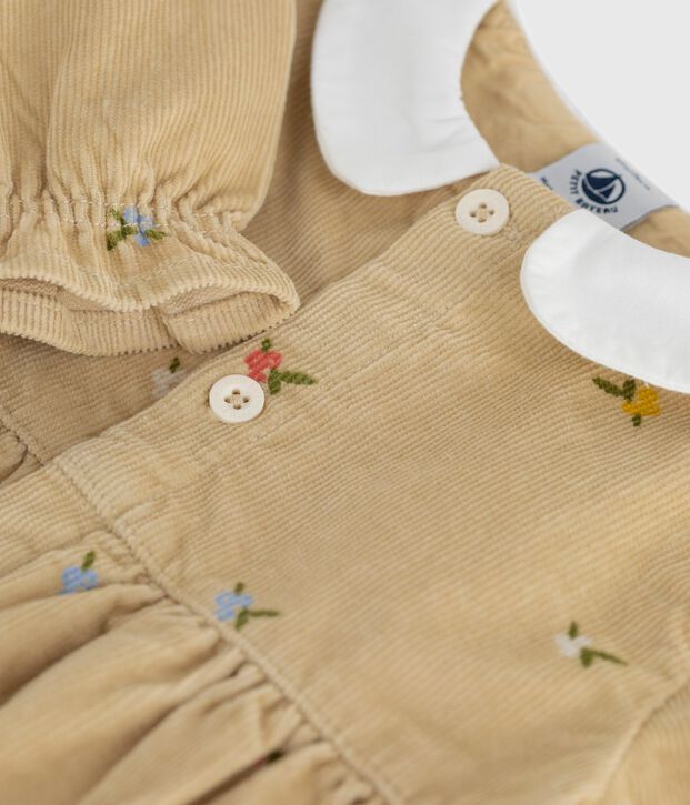 Baby-Kurzoverall aus Fein-Cord mit Blumenmuster beige/vielfarbig