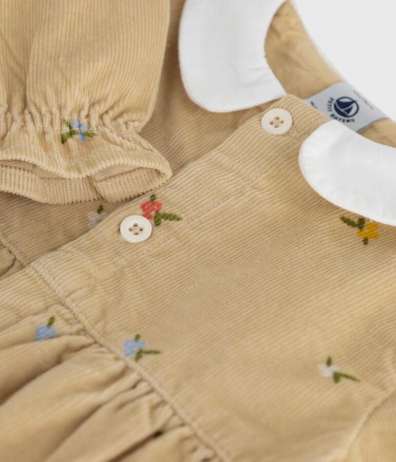 Baby-Kurzoverall aus Fein-Cord mit Blumenmuster beige/vielfarbig