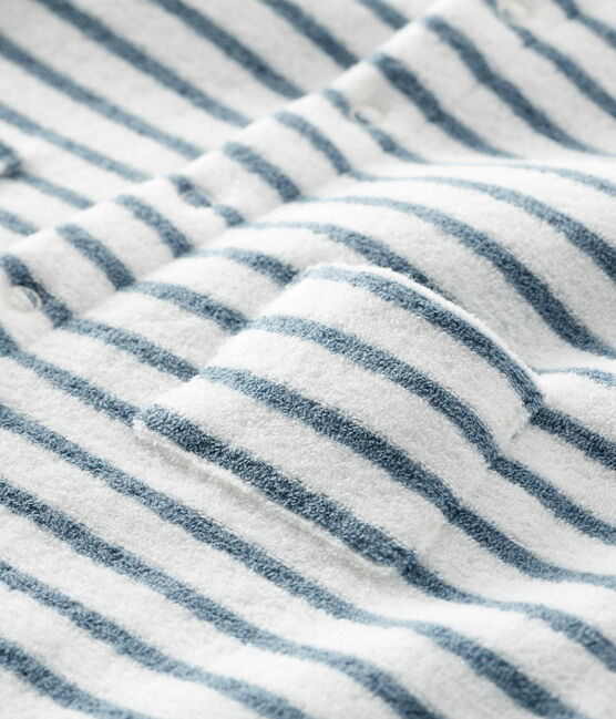 Langer Baby-Overall gestreift aus Bouclé-Frottier weiss MARSHMALLOW/blau ASTRO