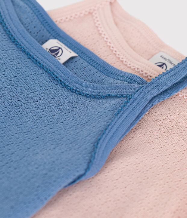 2er-Set Kinder Spaghetti-Tops aus einfarbiger Baumwolle mit Lochstickerei vielfarbig