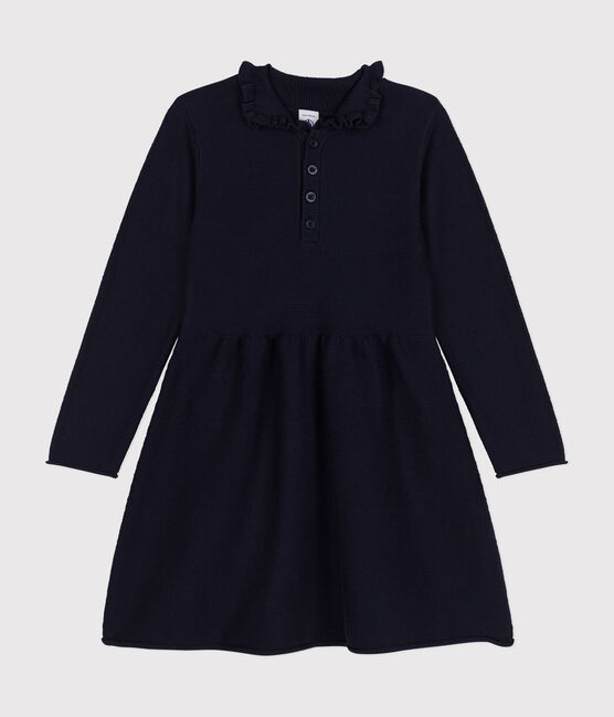 Langärmeliges Kinder-Strickkleid für Mädchen blau SMOKING
