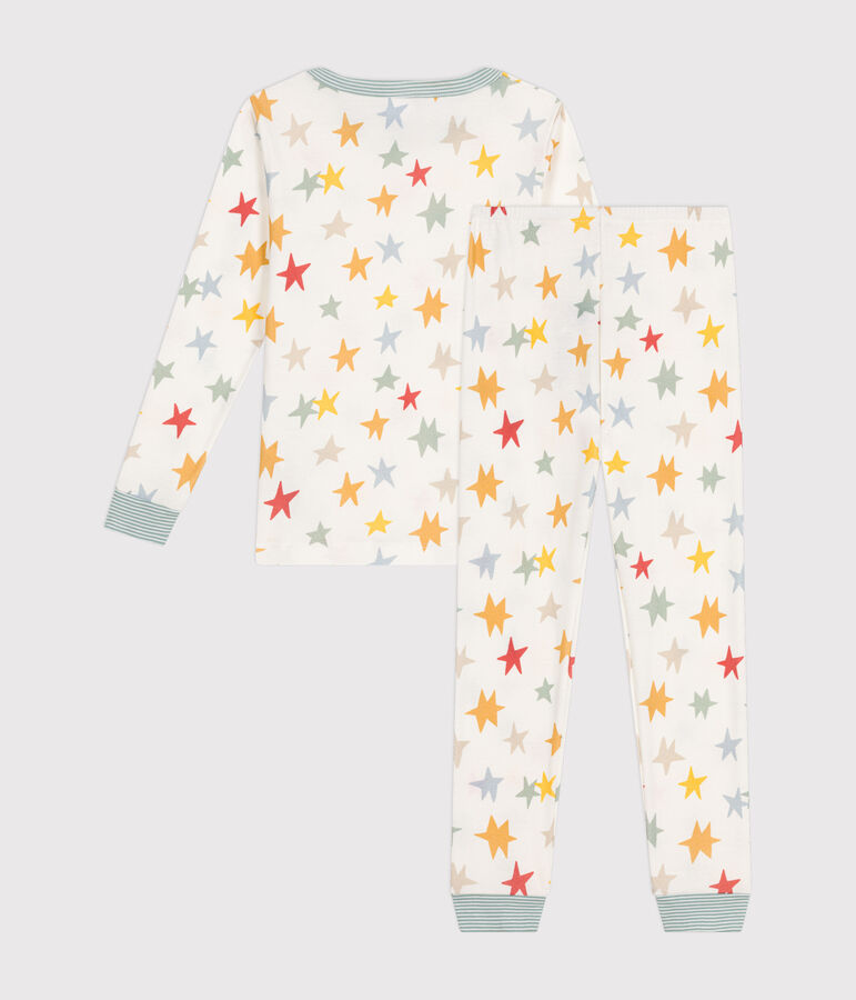 Eng anliegender Kinder-Pyjama aus Baumwolle mit Sternen-Motiv weiss/vielfarbig