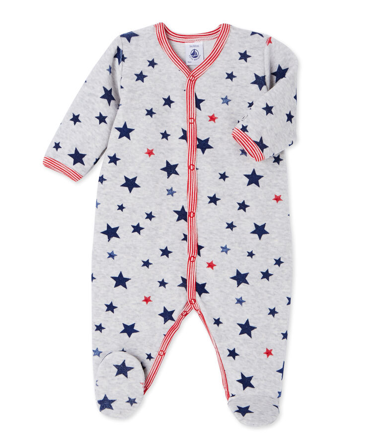 Bedruckter Baby-Jungen-Strampler grau BELUGA/weiss MULTICO