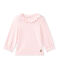 Gestreiftes Baby-Mädchen-T-Shirt weiss MARSHMALLOW/rosa PETAL