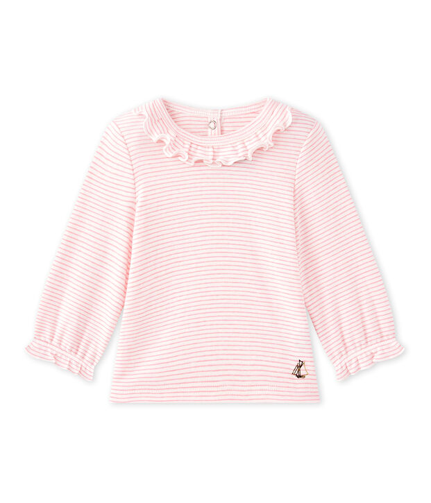 Gestreiftes Baby-M&auml;dchen-T-Shirt weiss/rosa
