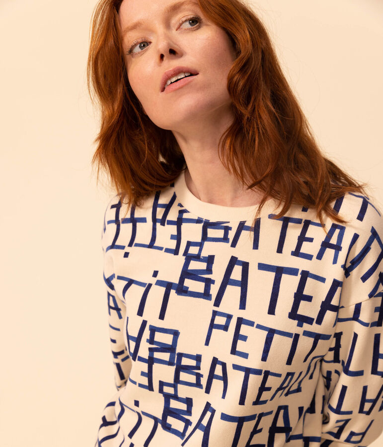 Sweatshirt aus Molton f&uuml;r Damen naturfarben/vielfarbig