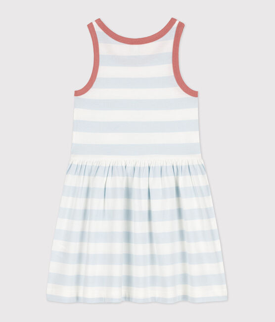 Ärmelloses gestreiftes Kleid aus Baumwolle für Mädchen PLEINAIR/ MARSHMALLOW