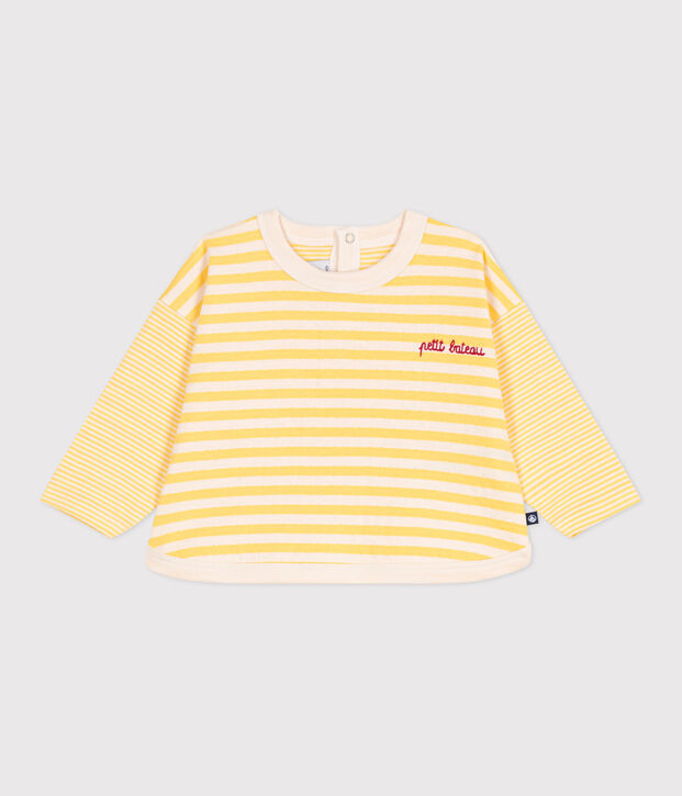 Lang&auml;rmeliges Baby-T-Shirt aus Baumwolle mit Streifen gelb/naturfarben