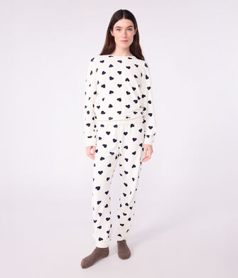 Damen-Pyjama aus Baumwoll-Frottee mit Herzmotiv