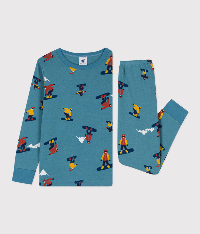 Kinderpyjama aus Baumwolle mit Snowboard-Motiv blau/vielfarbig