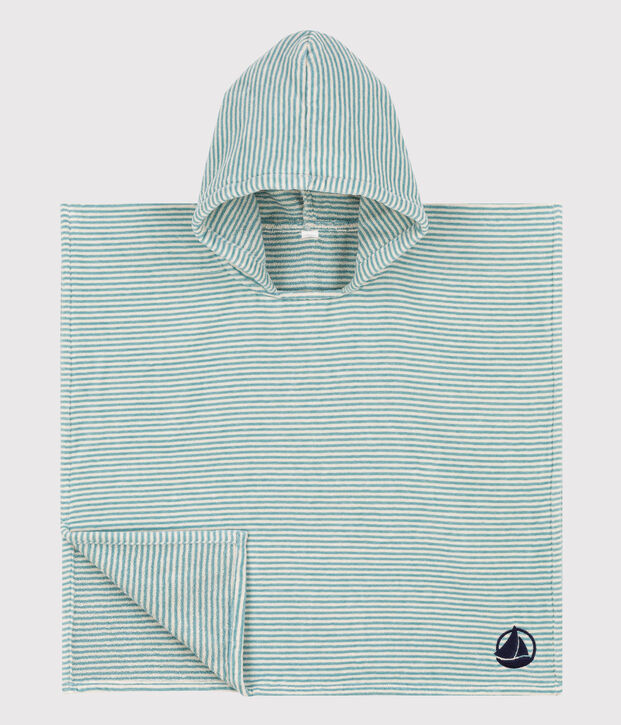 Poncho aus Baumwolle gr&uuml;n/naturfarben