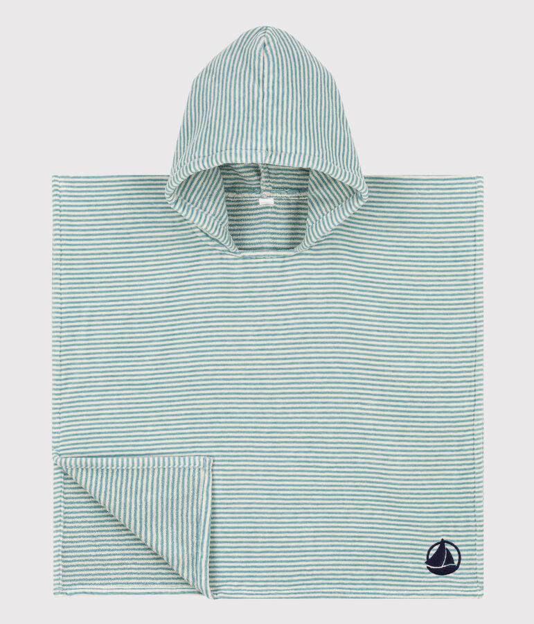 Poncho aus Baumwolle gr&uuml;n/naturfarben