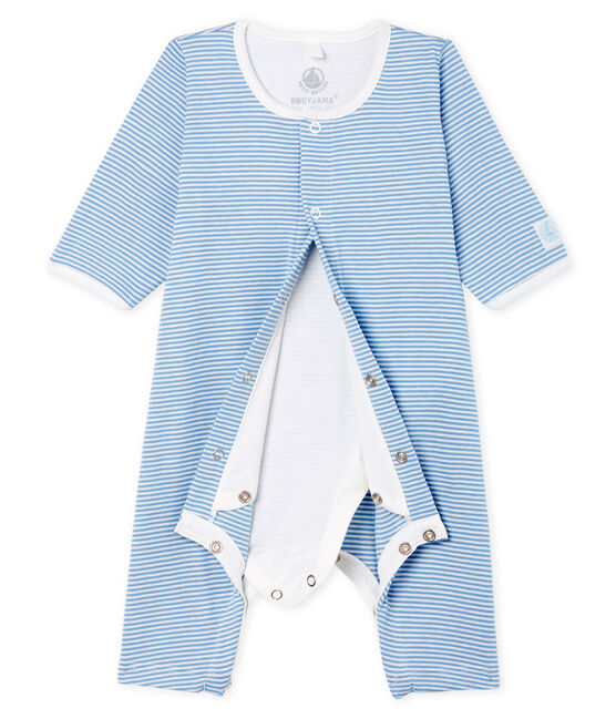 Bodyjama ohne Füße aus Rippstrick für Mädchen blau ACIER/weiss MARSHMALLOW