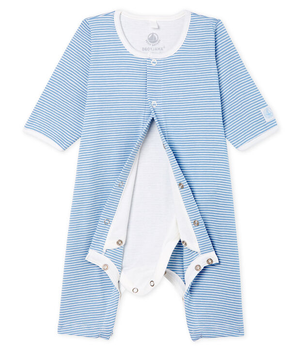 Bodyjama ohne F&uuml;&szlig;e aus Rippstrick f&uuml;r M&auml;dchen blau/weiss