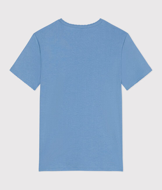 Damen-T-Shirt L’ICONIQUE aus einfarbiger Baumwolle mit Pikotkante blau ALASKA