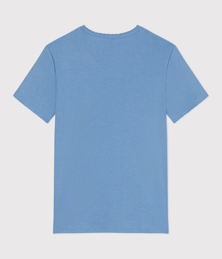 Damen-T-Shirt L&rsquo;ICONIQUE aus einfarbiger Baumwolle mit Pikotkante blau