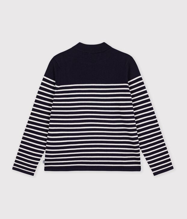 Damen-Marinepullover aus Baumwolle und Baumwolle mit Streifen blau/weiss
