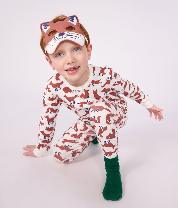 Kinder-Pyjama zum Verkleiden mit Fuchsmotiv aus Baumwolle weiss/vielfarbig