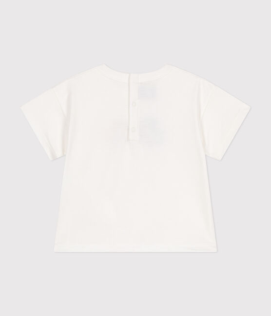 Kurzärmeliges Baby-T-Shirt aus feinem Jersey weiss MARSHMALLOW