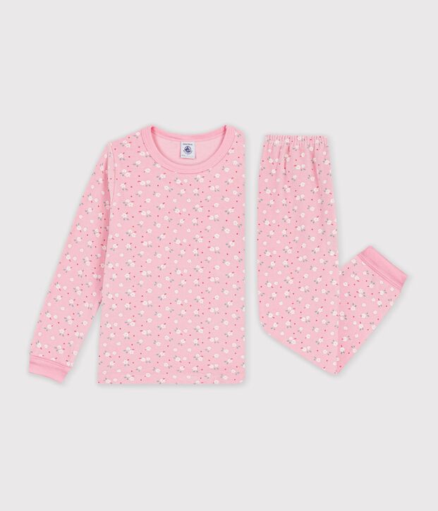 Kinder-Pyjama aus gemustertem Nicki rosa/vielfarbig